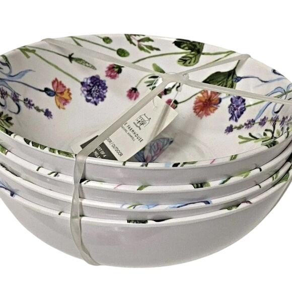 4pc Rachel Ashwell Farmhouse Melamine Spring Floral DRAGONFLY Melamine Bowls New - Picture 4 of 7